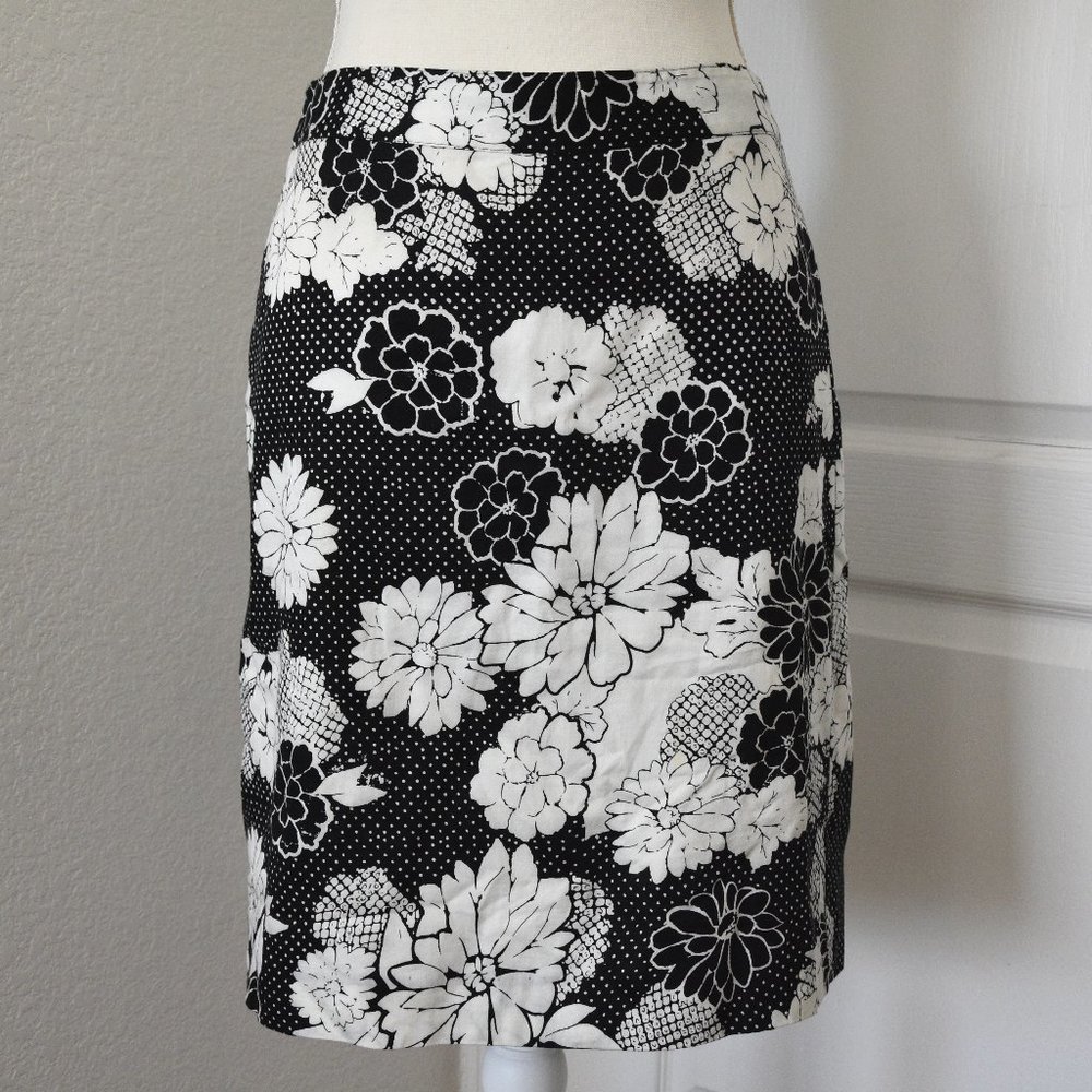 Van Heusen Floral Dot Black White Cotton Pencil Skirt